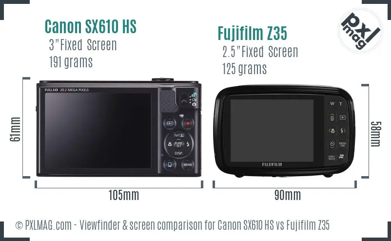 Canon SX610 HS vs Fujifilm Z35 Screen and Viewfinder comparison Canon SX610 HS vs Fujifilm Z35 Screen and Viewfinder comparison