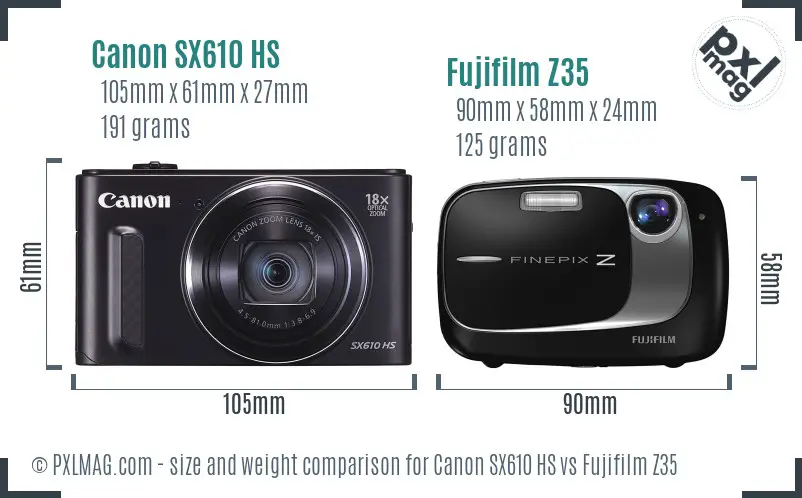 Canon SX610 HS vs Fujifilm Z35 size comparison Canon SX610 HS vs Fujifilm Z35 size comparison