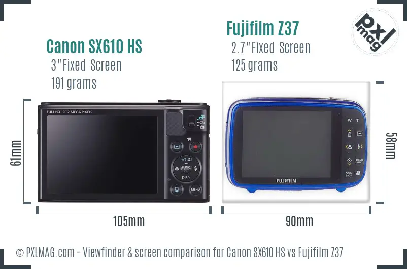 Canon SX610 HS vs Fujifilm Z37 Screen and Viewfinder comparison