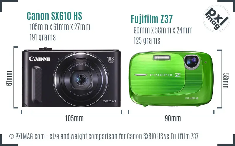 Canon SX610 HS vs Fujifilm Z37 size comparison