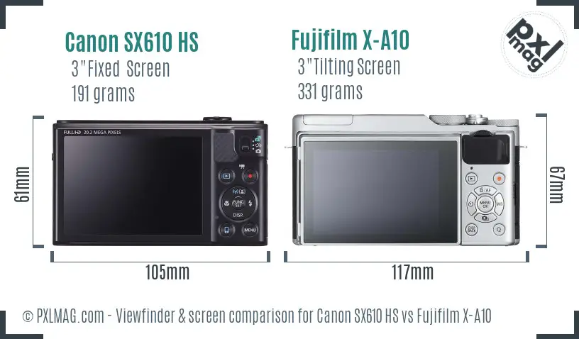 Canon SX610 HS vs Fujifilm X-A10 Screen and Viewfinder comparison