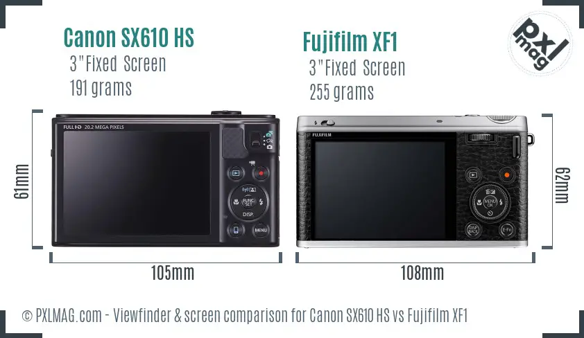 Canon SX610 HS vs Fujifilm XF1 Screen and Viewfinder comparison Canon SX610 HS vs Fujifilm XF1 Screen and Viewfinder comparison