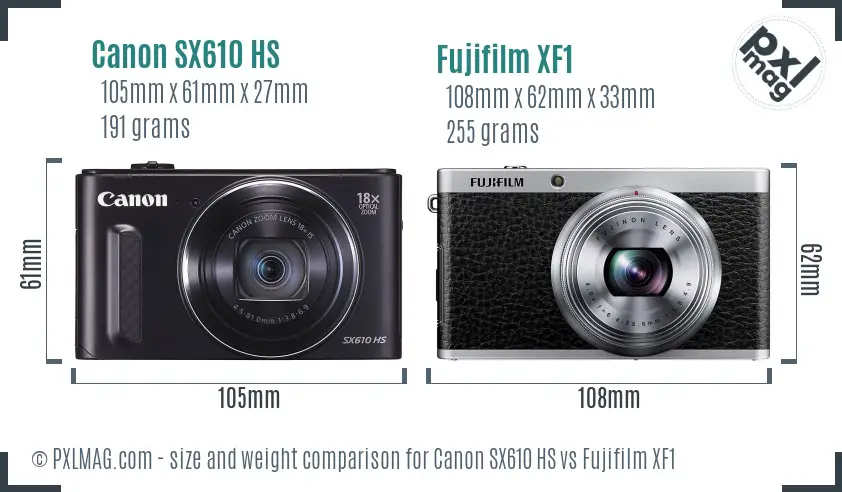 Canon SX610 HS vs Fujifilm XF1 size comparison Canon SX610 HS vs Fujifilm XF1 size comparison