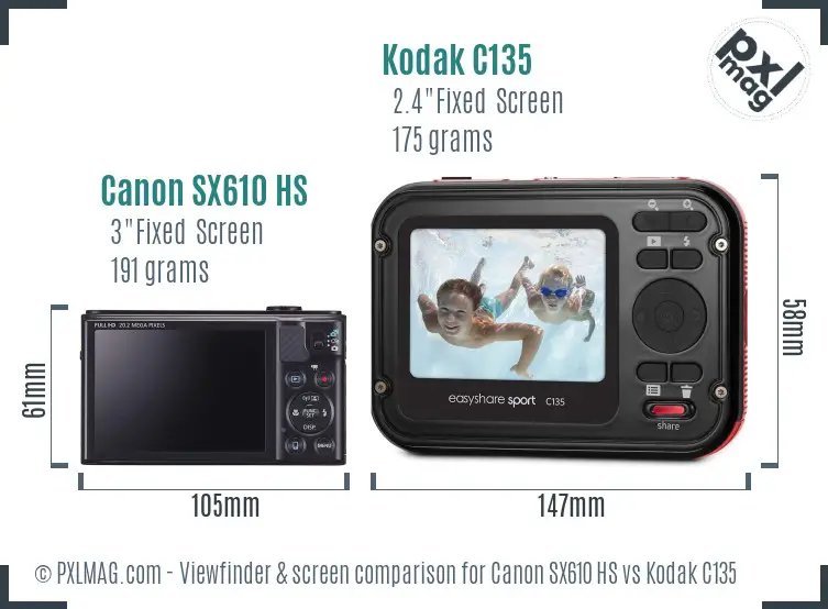Canon SX610 HS vs Kodak C135 Screen and Viewfinder comparison Canon SX610 HS vs Kodak C135 Screen and Viewfinder comparison