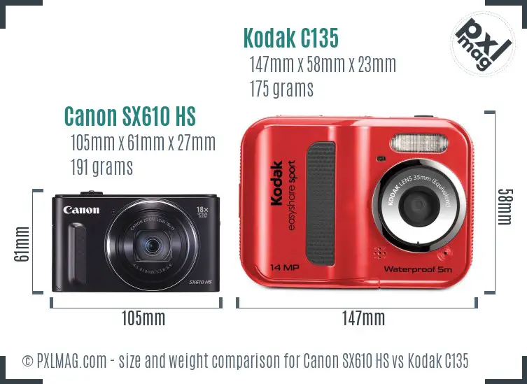 Canon SX610 HS vs Kodak C135 size comparison Canon SX610 HS vs Kodak C135 size comparison