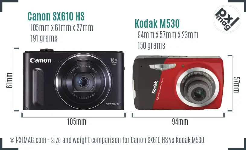 Canon SX610 HS vs Kodak M530 size comparison