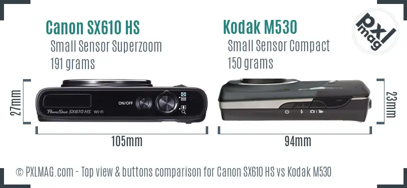 Canon SX610 HS vs Kodak M530 top view buttons comparison