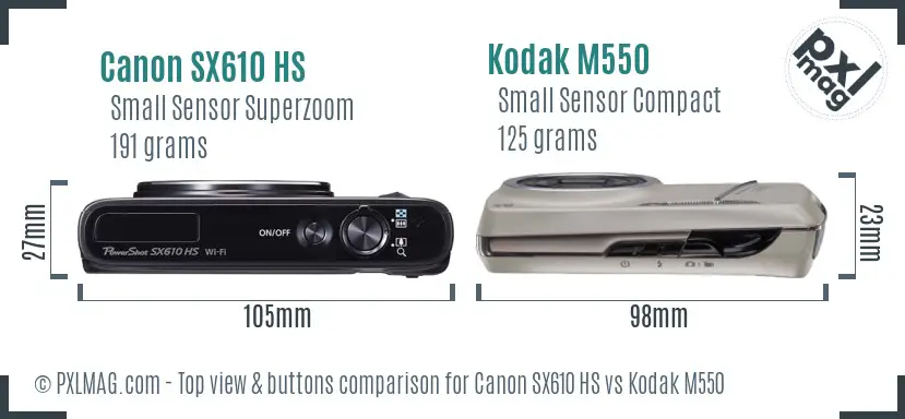 Canon SX610 HS vs Kodak M550 top view buttons comparison