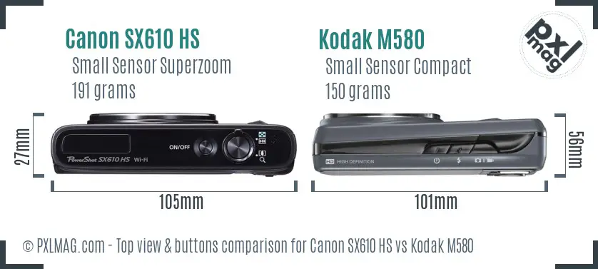 Canon SX610 HS vs Kodak M580 top view buttons comparison