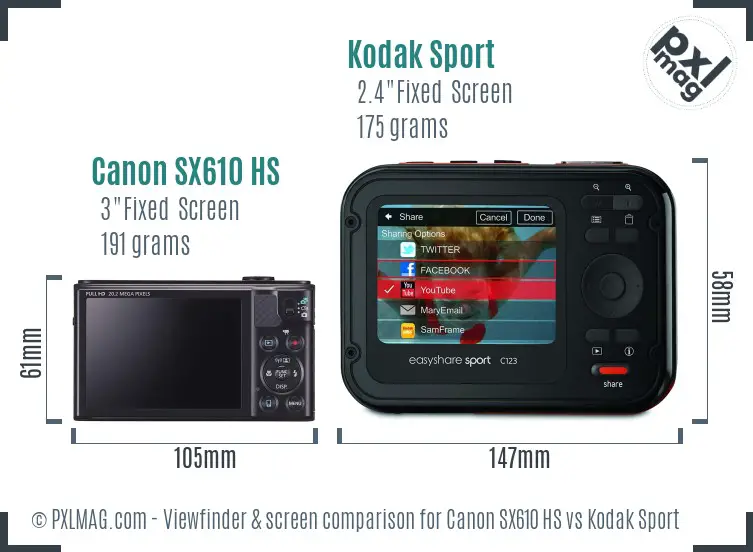 Canon SX610 HS vs Kodak Sport Screen and Viewfinder comparison Canon SX610 HS vs Kodak Sport Screen and Viewfinder comparison