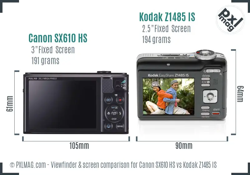 Canon SX610 HS vs Kodak Z1485 IS Screen and Viewfinder comparison Canon SX610 HS vs Kodak Z1485 IS Screen and Viewfinder comparison