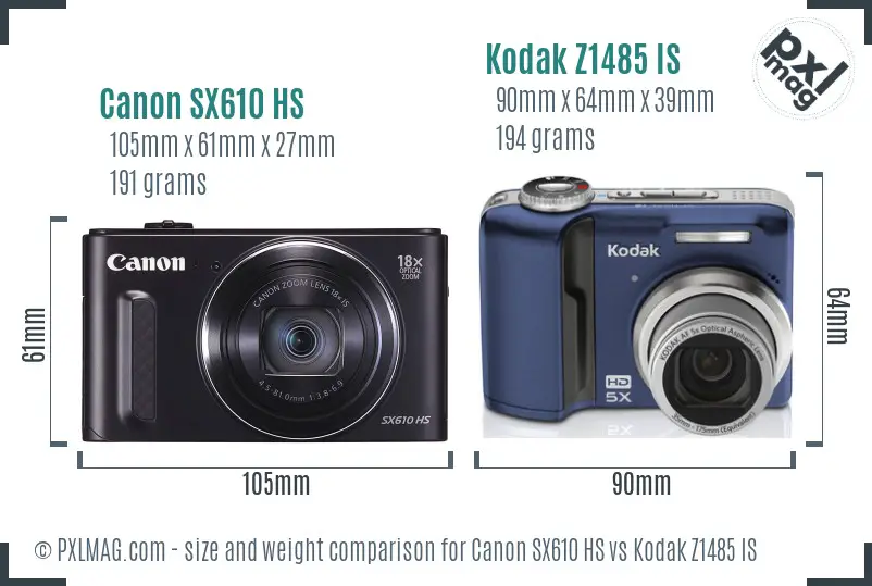 Canon SX610 HS vs Kodak Z1485 IS size comparison Canon SX610 HS vs Kodak Z1485 IS size comparison