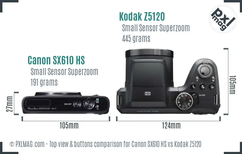 Canon SX610 HS vs Kodak Z5120 top view buttons comparison