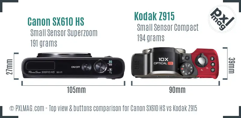 Canon SX610 HS vs Kodak Z915 top view buttons comparison