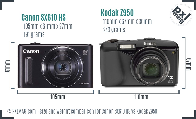 Canon SX610 HS vs Kodak Z950 size comparison Canon SX610 HS vs Kodak Z950 size comparison