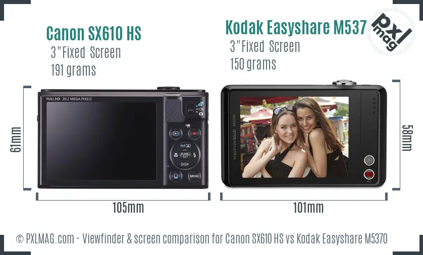 Canon SX610 HS vs Kodak Easyshare M5370 Screen and Viewfinder comparison