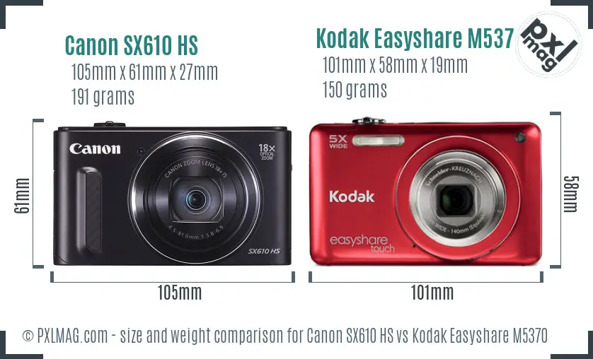 Canon SX610 HS vs Kodak Easyshare M5370 size comparison