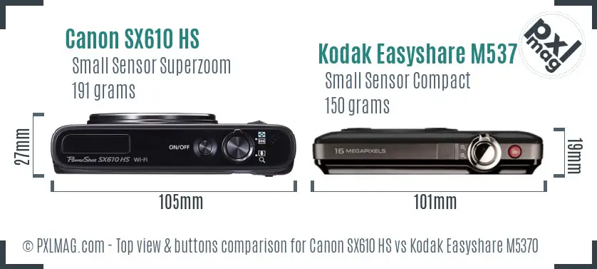 Canon SX610 HS vs Kodak Easyshare M5370 top view buttons comparison
