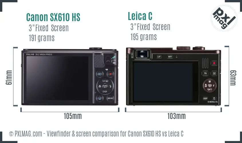 Canon SX610 HS vs Leica C Screen and Viewfinder comparison