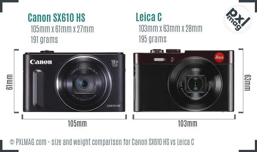 Canon SX610 HS vs Leica C size comparison