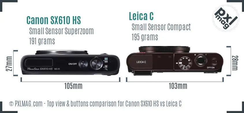 Canon SX610 HS vs Leica C top view buttons comparison