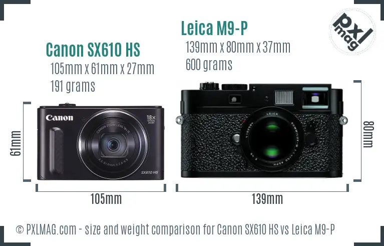 Canon SX610 HS vs Leica M9-P size comparison