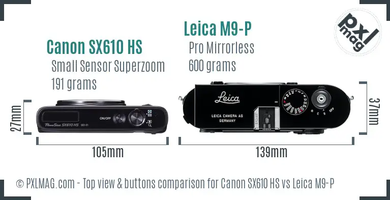 Canon SX610 HS vs Leica M9-P top view buttons comparison