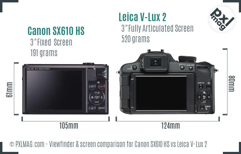 Canon SX610 HS vs Leica V-Lux 2 Screen and Viewfinder comparison