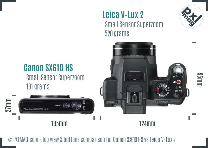 Canon SX610 HS vs Leica V-Lux 2 top view buttons comparison