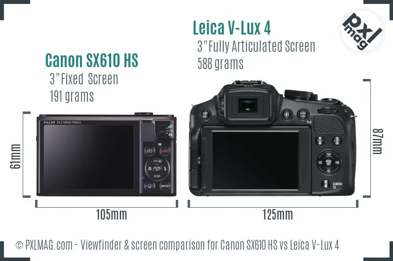 Canon SX610 HS vs Leica V-Lux 4 Screen and Viewfinder comparison