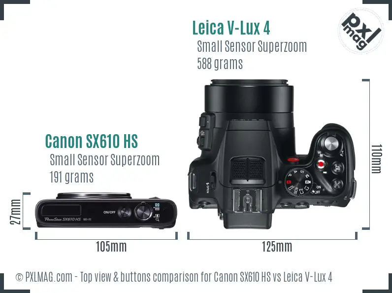 Canon SX610 HS vs Leica V-Lux 4 top view buttons comparison