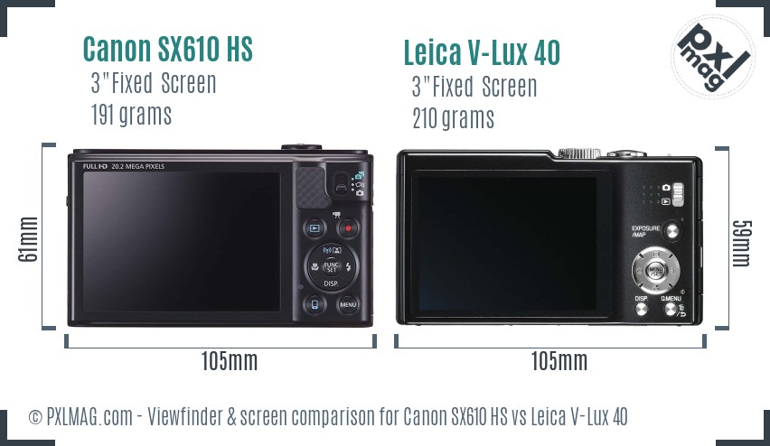 Canon SX610 HS vs Leica V-Lux 40 Screen and Viewfinder comparison