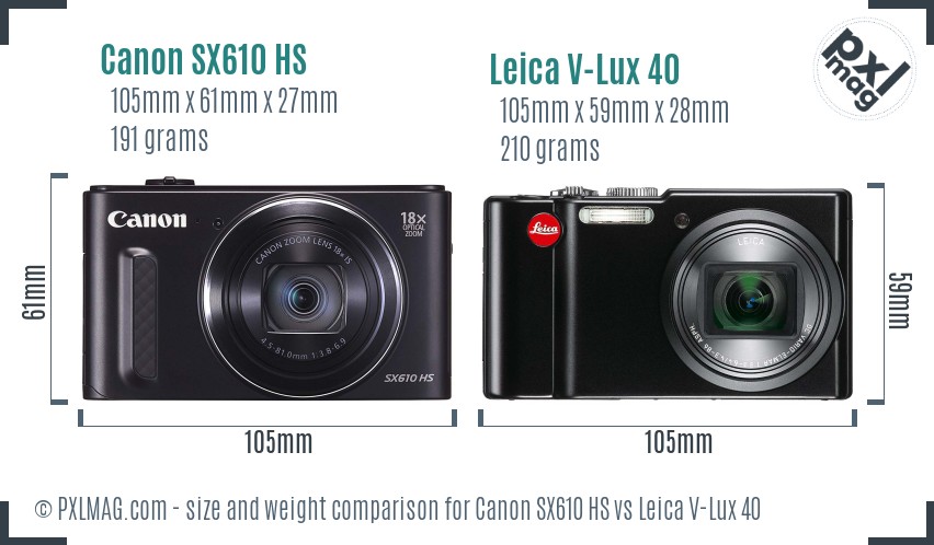 Canon SX610 HS vs Leica V-Lux 40 size comparison