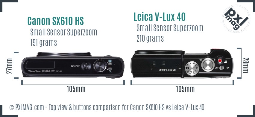 Canon SX610 HS vs Leica V-Lux 40 top view buttons comparison