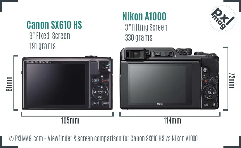 Canon SX610 HS vs Nikon A1000 Screen and Viewfinder comparison
