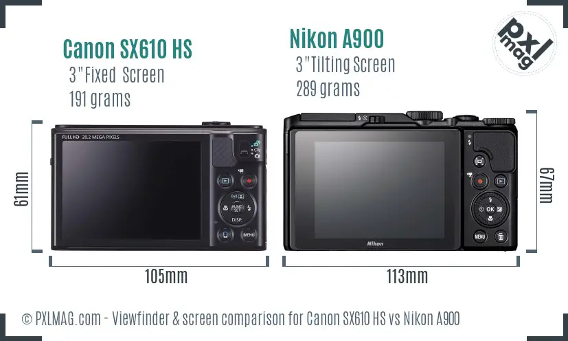 Canon SX610 HS vs Nikon A900 Screen and Viewfinder comparison