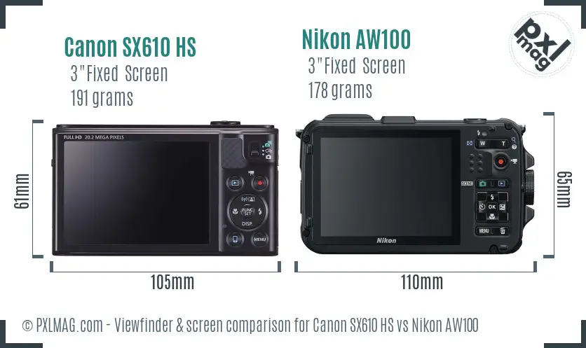 Canon SX610 HS vs Nikon AW100 Screen and Viewfinder comparison