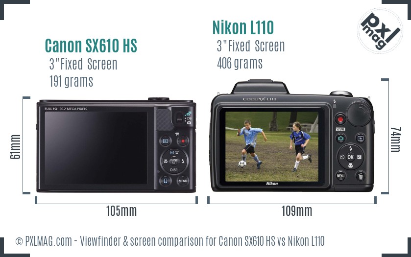 Canon SX610 HS vs Nikon L110 Screen and Viewfinder comparison