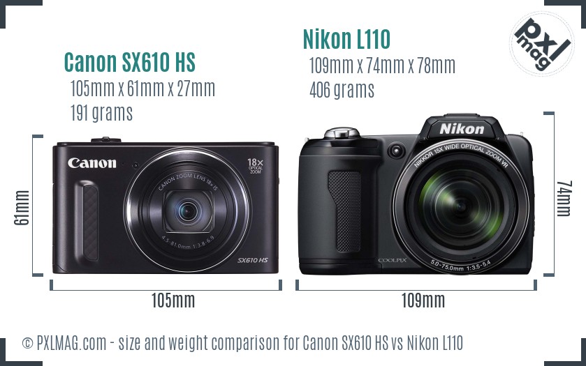 Canon SX610 HS vs Nikon L110 size comparison