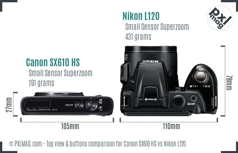 Canon SX610 HS vs Nikon L120 top view buttons comparison