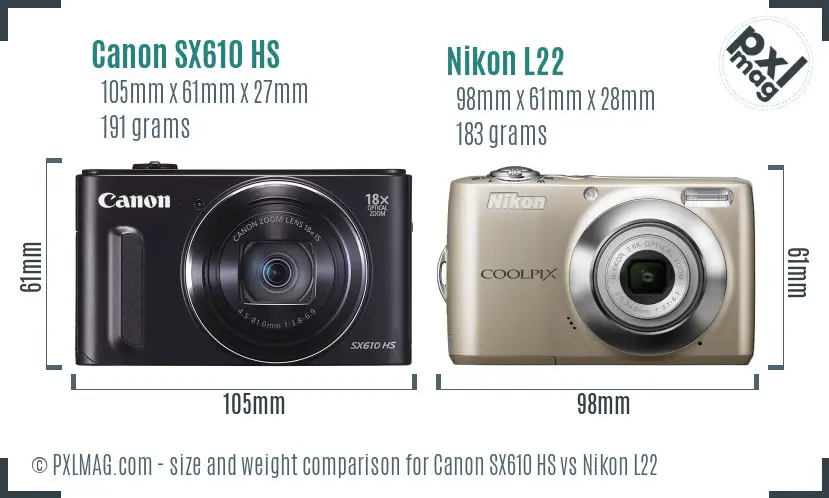 Canon SX610 HS vs Nikon L22 size comparison Canon SX610 HS vs Nikon L22 size comparison