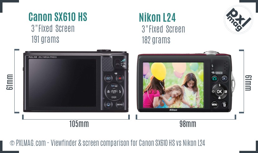 Canon SX610 HS vs Nikon L24 Screen and Viewfinder comparison