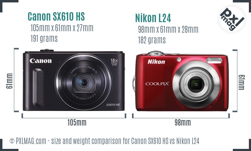 Canon SX610 HS vs Nikon L24 size comparison