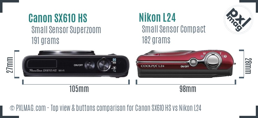 Canon SX610 HS vs Nikon L24 top view buttons comparison