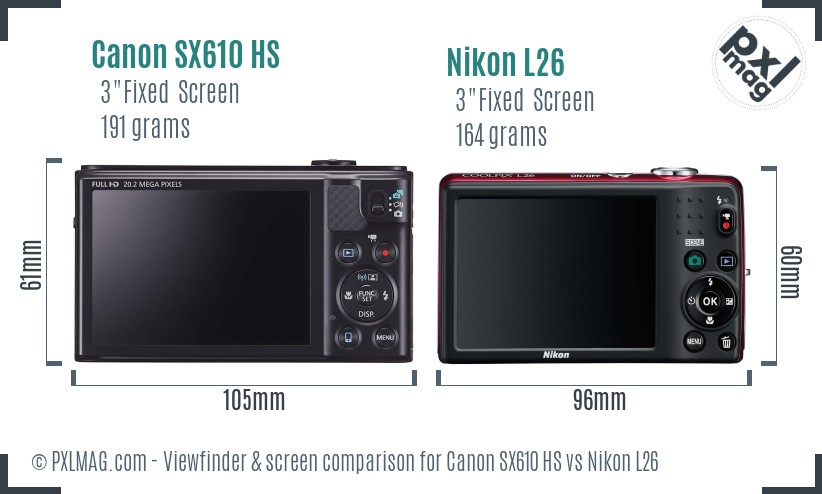 Canon SX610 HS vs Nikon L26 Screen and Viewfinder comparison