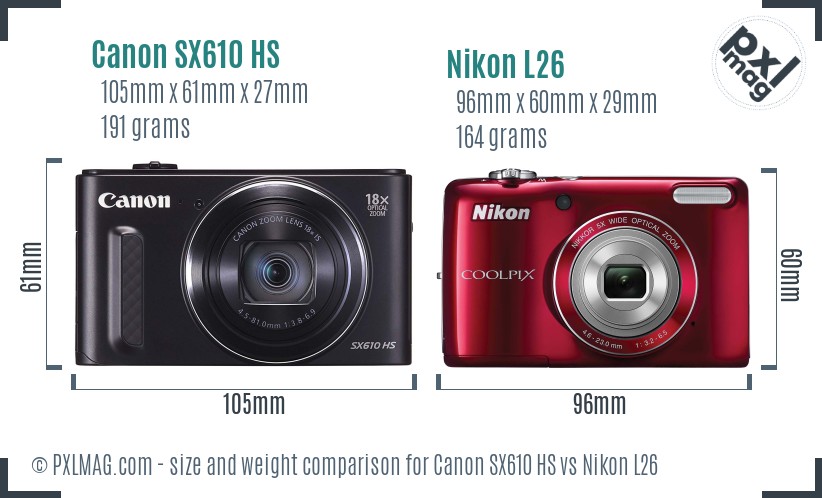 Canon SX610 HS vs Nikon L26 size comparison