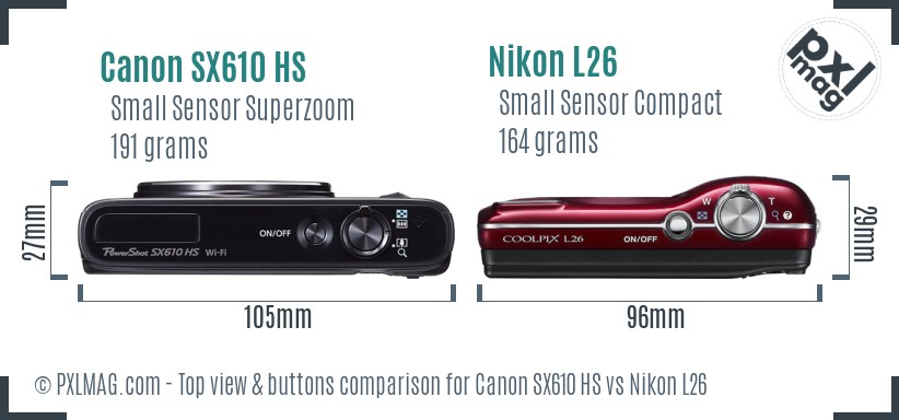 Canon SX610 HS vs Nikon L26 top view buttons comparison