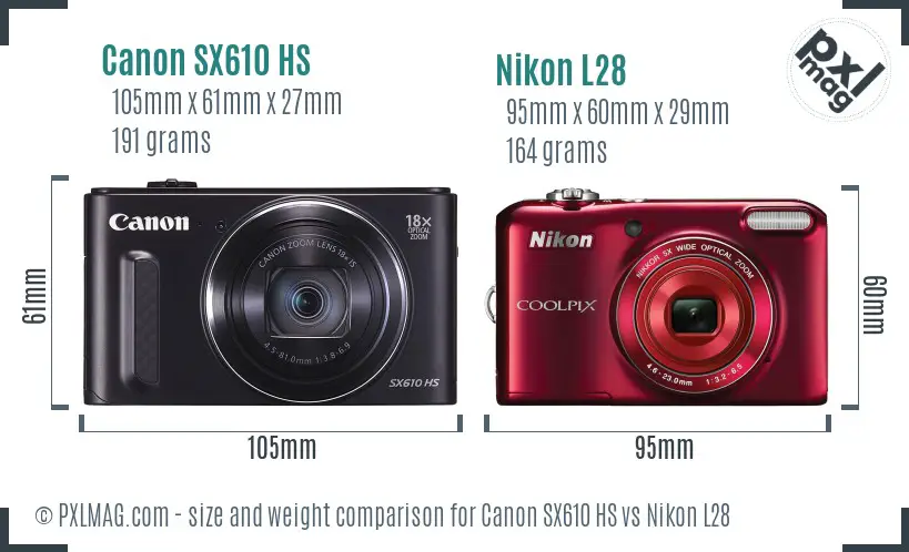 Canon SX610 HS vs Nikon L28 size comparison
