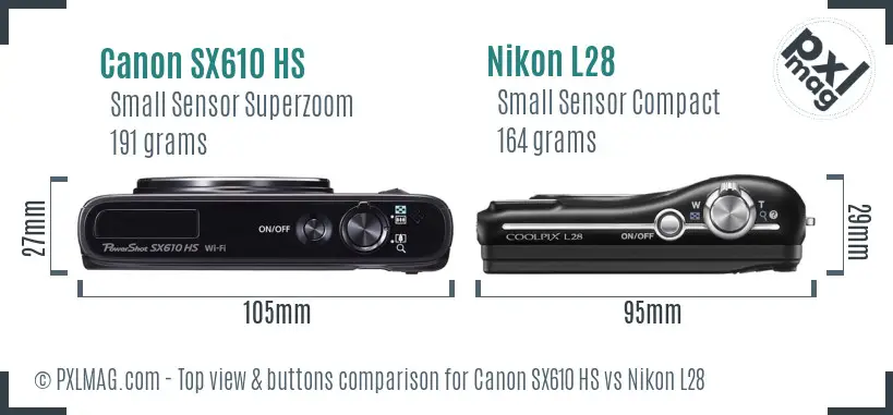 Canon SX610 HS vs Nikon L28 top view buttons comparison
