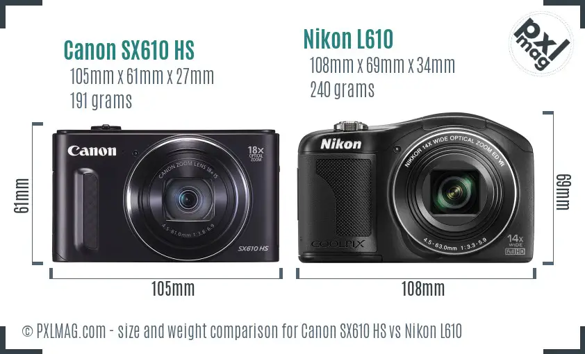 Canon SX610 HS vs Nikon L610 size comparison